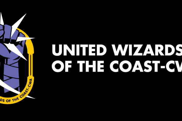 The United Wizards of the Coast banner appears with the union title on a black background to the right of the union logo: a purple fist holding a shooting star.