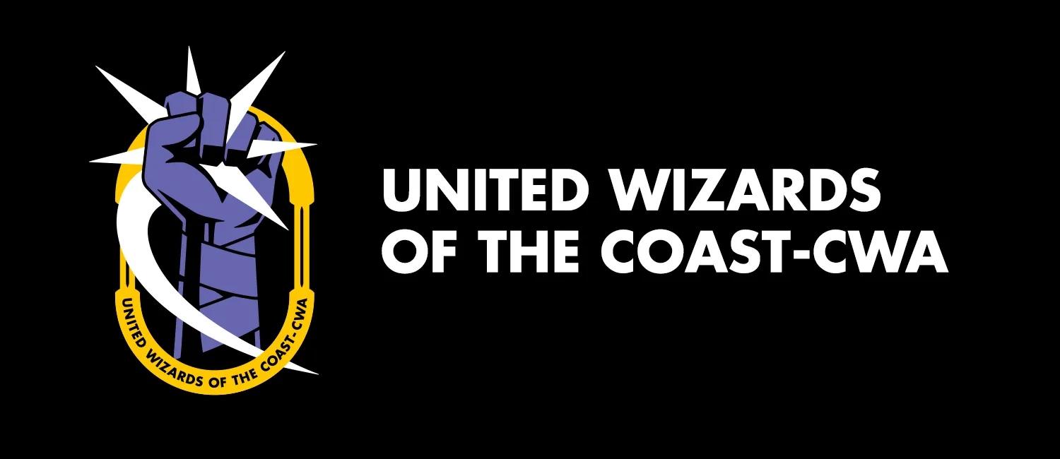 The United Wizards of the Coast banner appears with the union title on a black background to the right of the union logo: a purple fist holding a shooting star.